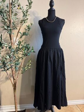 aerie Black Midi Tank Dress